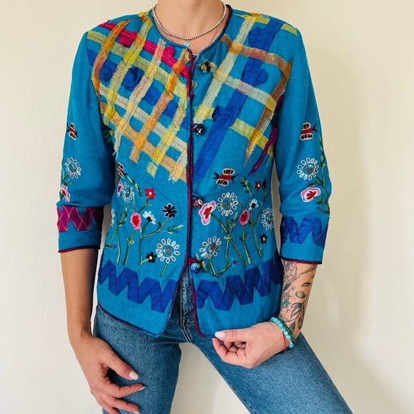 Vintage Julia Kim 100% silk floral jacket blazer - Picture 2 of 6